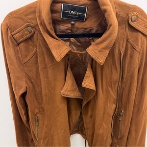 Blanc Noir Tan Utility Jacket with Suede Texture and Bow Detail